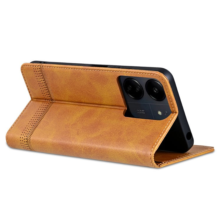 AZNS For Xiaomi 13C 4G / 13C 5G / Poco C65 4G / Poco M6 5G / 13R 5G Leather Case Wallet Magnetic Phone Cover - Brown