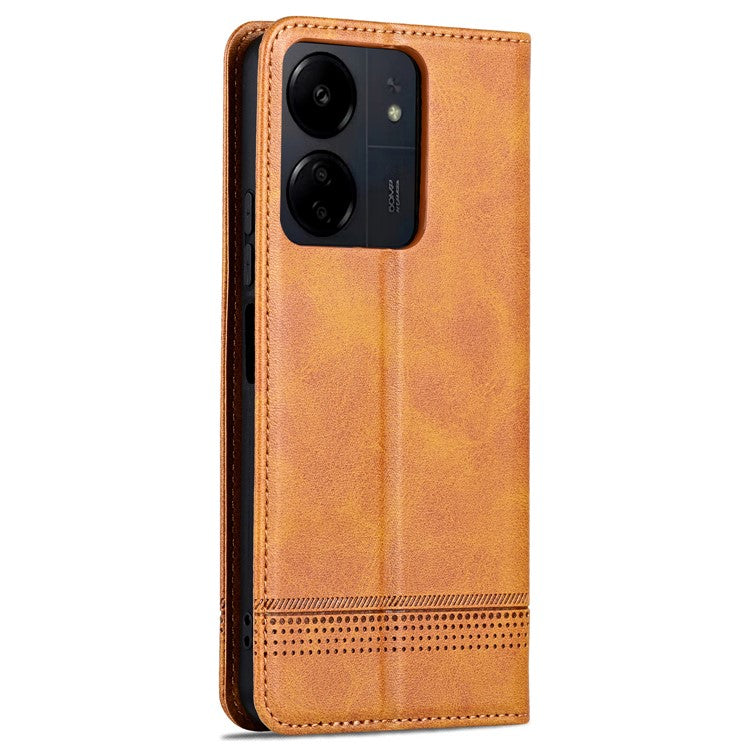 AZNS For Xiaomi 13C 4G / 13C 5G / Poco C65 4G / Poco M6 5G / 13R 5G Leather Case Wallet Magnetic Phone Cover - Brown