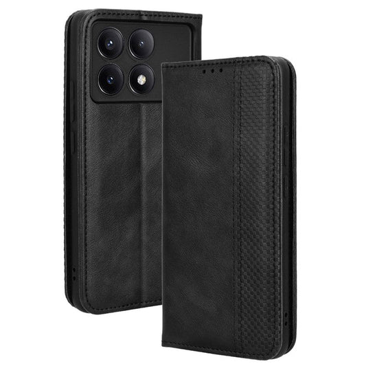 Leather Wallet for Xiaomi Poco F6 Pro 5G / Redmi K70 5G / K70 Pro 5G Viewing Stand Phone Cover - Black
