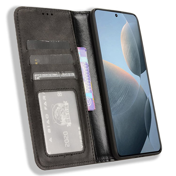 Leather Wallet for Xiaomi Poco F6 Pro 5G / Redmi K70 5G / K70 Pro 5G Viewing Stand Phone Cover - Black