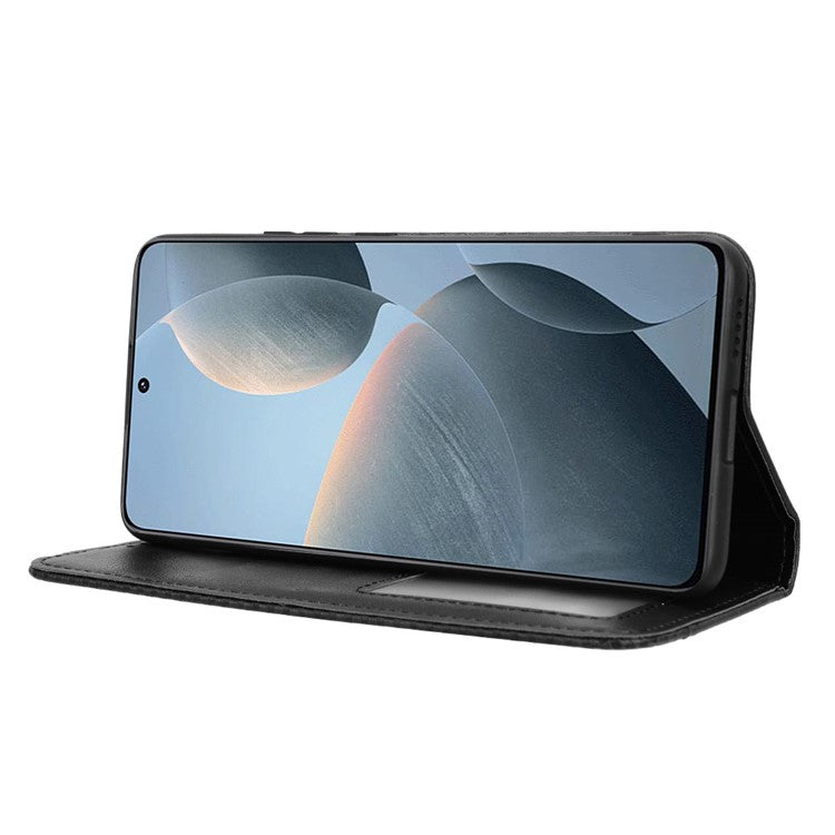 Leather Wallet for Xiaomi Poco F6 Pro 5G / Redmi K70 5G / K70 Pro 5G Viewing Stand Phone Cover - Black