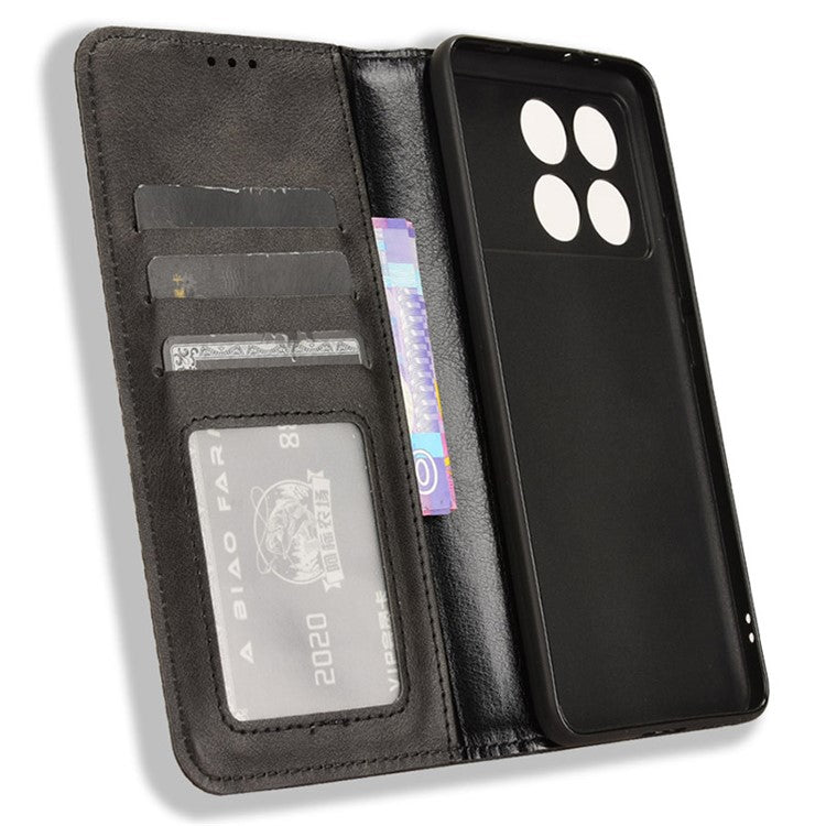 Leather Wallet for Xiaomi Poco F6 Pro 5G / Redmi K70 5G / K70 Pro 5G Viewing Stand Phone Cover - Black