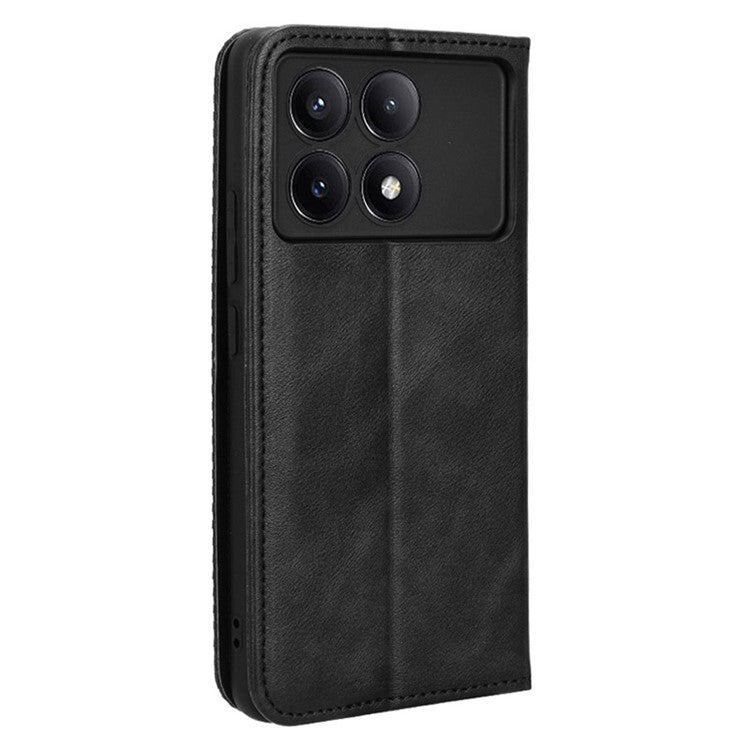 Leather Wallet for Xiaomi Poco F6 Pro 5G / Redmi K70 5G / K70 Pro 5G Viewing Stand Phone Cover - Black