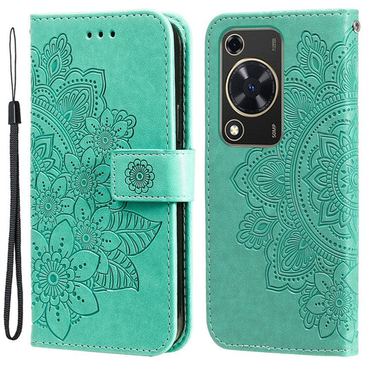 For Huawei Enjoy 70 4G / nova Y72 4G Case Floral Pattern PU Leather Wallet Stand Phone Cover - Green