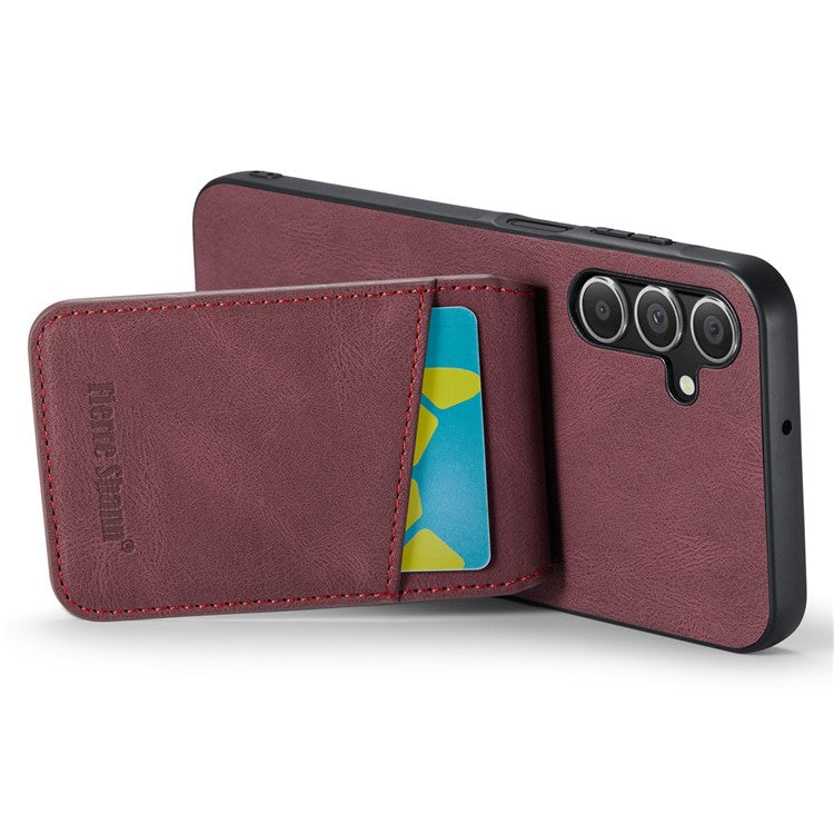 FIERRE SHANN For Samsung Galaxy A15 4G / 5G Cell Phone Case PU+TPU Crazy Horse Texture Cover - Red