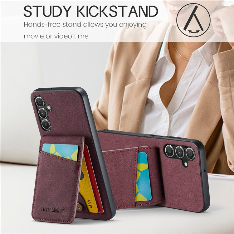 FIERRE SHANN For Samsung Galaxy A15 4G / 5G Cell Phone Case PU+TPU Crazy Horse Texture Cover - Red