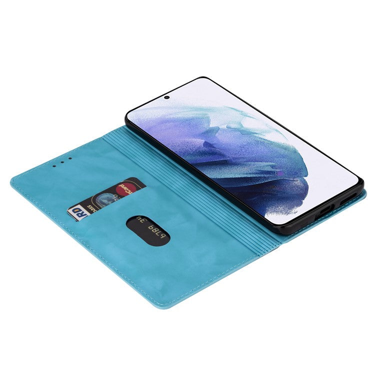 For Samsung Galaxy A55 5G Cell Phone Case Glitter PU Leather Stand Card Slots Cover - Blue