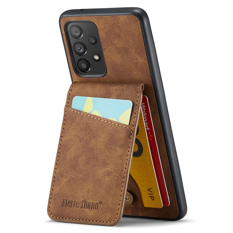 FIERRE SHANN For Samsung Galaxy A23 4G / A23 5G (Global Version) Card Slots Cell Phone Case - Brown