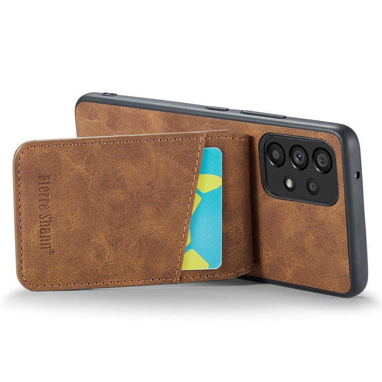 FIERRE SHANN For Samsung Galaxy A23 4G / A23 5G (Global Version) Card Slots Cell Phone Case - Brown