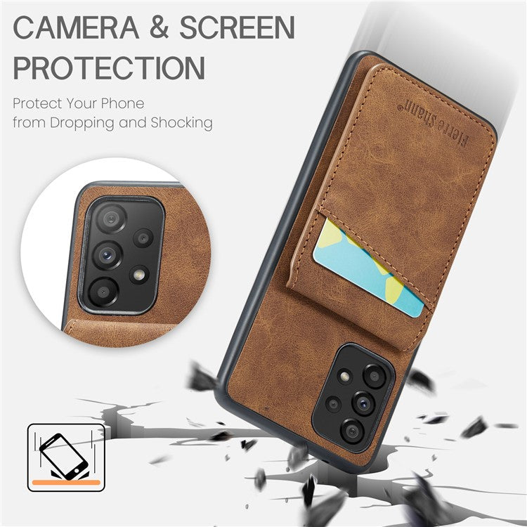FIERRE SHANN For Samsung Galaxy A23 4G / A23 5G (Global Version) Card Slots Cell Phone Case - Brown