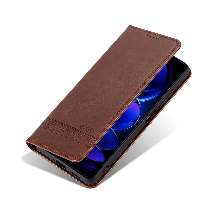 AZNS For Huawei Enjoy 70 4G / nova Y72 4G PU Leather Wallet Case Magnetic Absorption Flip Phone Cover - Coffee