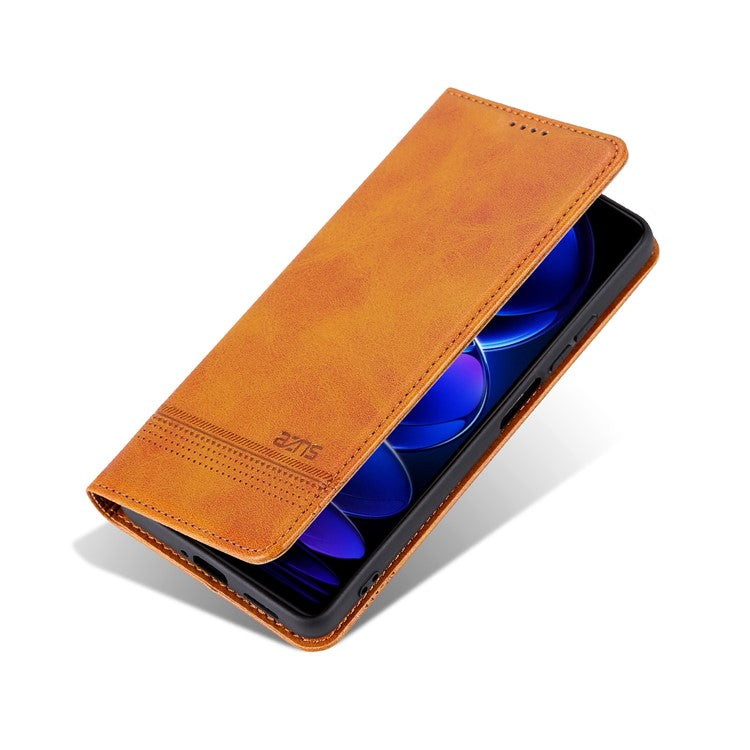 AZNS For Huawei Enjoy 70 4G / nova Y72 4G PU Leather Wallet Case Magnetic Absorption Flip Phone Cover - Brown