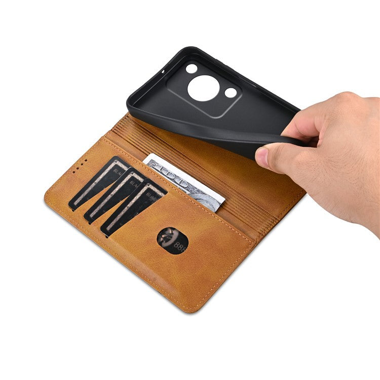 AZNS For Huawei Enjoy 70 4G / nova Y72 4G PU Leather Wallet Case Magnetic Absorption Flip Phone Cover - Brown