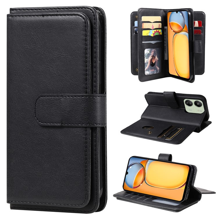 For Xiaomi Redmi 13C 4G / 13C 5G / 13R 5G / Poco M6 5G / Poco C65 4G Leather Case Wallet 10 Card Slots - Black