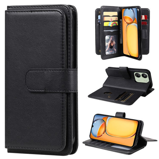 For Xiaomi Redmi 13C 4G / 13C 5G / 13R 5G / Poco M6 5G / Poco C65 4G Leather Case Wallet 10 Card Slots - Black