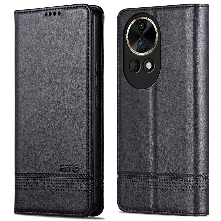 AZNS Wallet Case for Huawei nova 12 5G Leather Phone Cover Folding Stand - Black