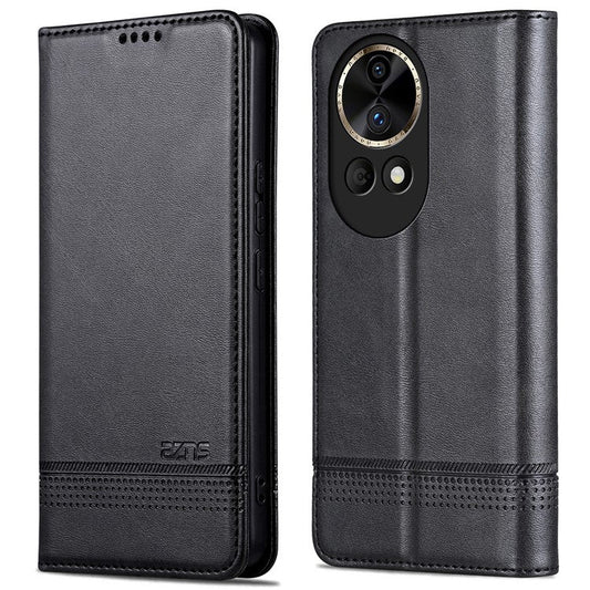 AZNS Wallet Case for Huawei nova 12 5G Leather Phone Cover Folding Stand - Black