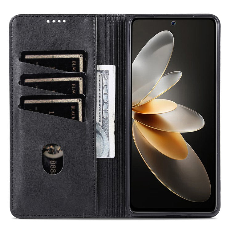 AZNS Wallet Case for Huawei nova 12 5G Leather Phone Cover Folding Stand - Black