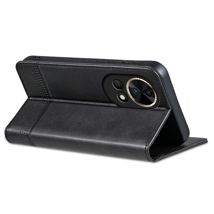 AZNS Wallet Case for Huawei nova 12 5G Leather Phone Cover Folding Stand - Black