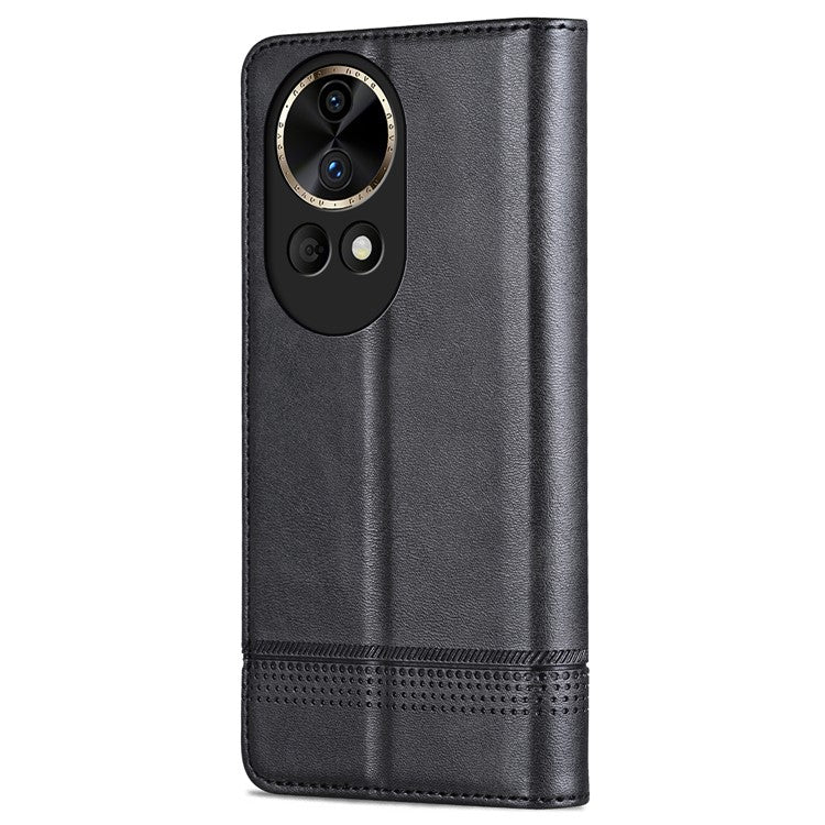 AZNS Wallet Case for Huawei nova 12 5G Leather Phone Cover Folding Stand - Black