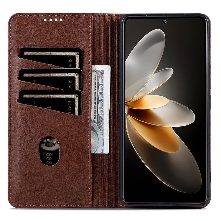 AZNS Wallet Case for Huawei nova 12 5G Leather Phone Cover Folding Stand - Coffee