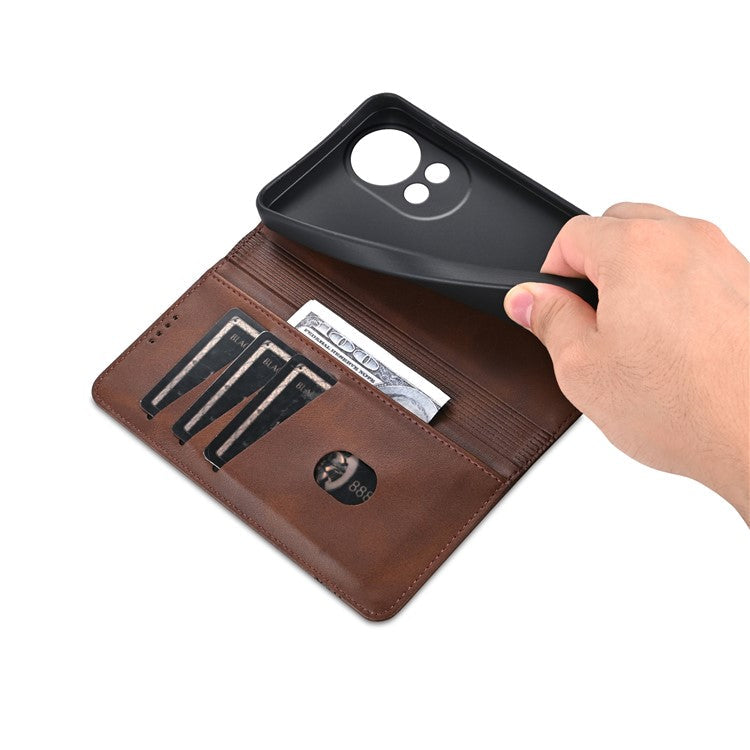 AZNS Wallet Case for Huawei nova 12 5G Leather Phone Cover Folding Stand - Coffee