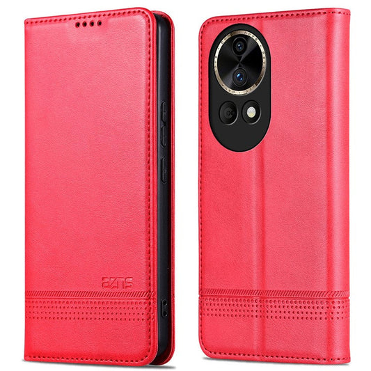 AZNS Wallet Case for Huawei nova 12 5G Leather Phone Cover Folding Stand - Red