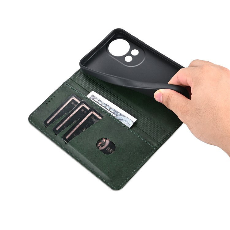 AZNS Wallet Case for Huawei nova 12 5G Leather Phone Cover Folding Stand - Green