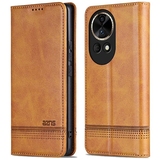 AZNS Wallet Case for Huawei nova 12 5G Leather Phone Cover Folding Stand - Brown