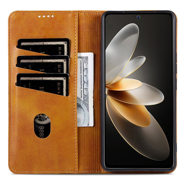 AZNS Wallet Case for Huawei nova 12 5G Leather Phone Cover Folding Stand - Brown