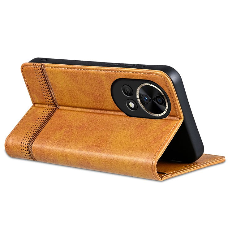 AZNS Wallet Case for Huawei nova 12 5G Leather Phone Cover Folding Stand - Brown
