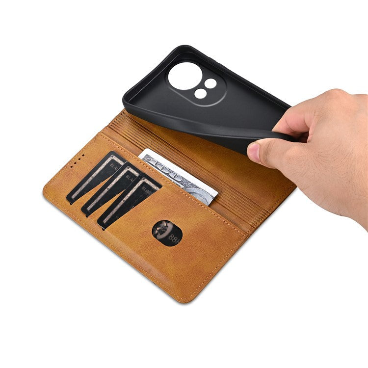 AZNS Wallet Case for Huawei nova 12 5G Leather Phone Cover Folding Stand - Brown