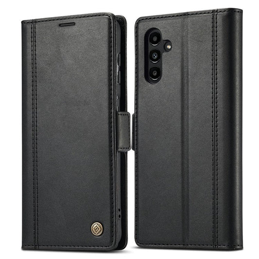 LC.IMEEKE For Samsung Galaxy A55 5G Case Magnetic PU Leather Cover with Hardware Logo - Black