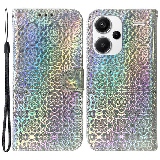 For Xiaomi Redmi Note 13 Pro+ 5G Leather Case Dazzling Flower Phone Cover - Grey