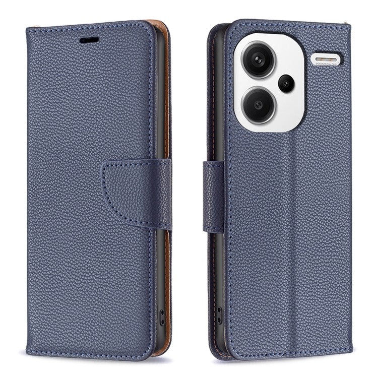 For Xiaomi Redmi Note 13 Pro+ 5G Wallet Case PU Leather Litchi Texture Flip Phone Cover - Dark Blue