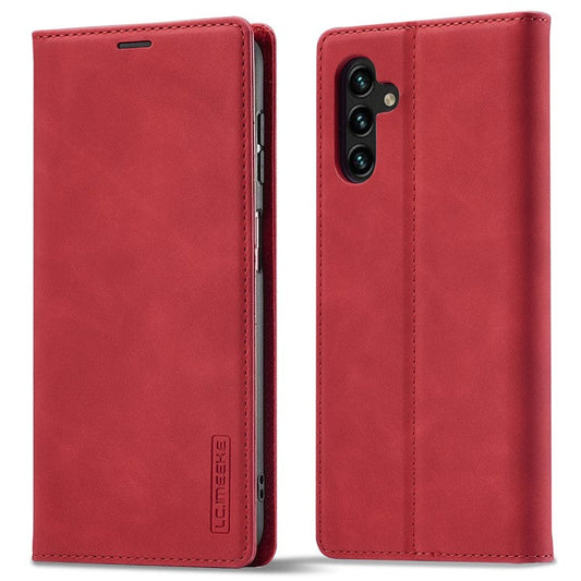 LC.IMEEKE For Samsung Galaxy A55 5G Wallet Case Microfiber Leather Phone Cover - Red