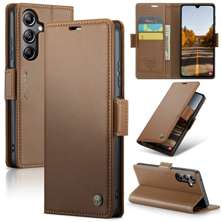 CASEME 023 Series For Samsung Galaxy A05s 4G Case RFID Blocking 3 Card Slots Phone Cover - Brown