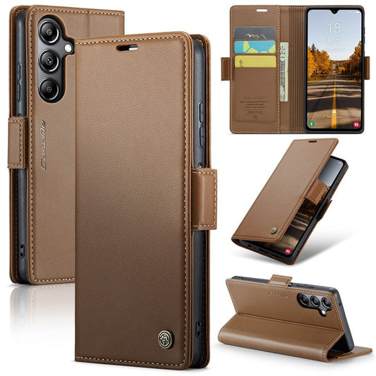 CASEME 023 Series For Samsung Galaxy A05s 4G Case RFID Blocking 3 Card Slots Phone Cover - Brown