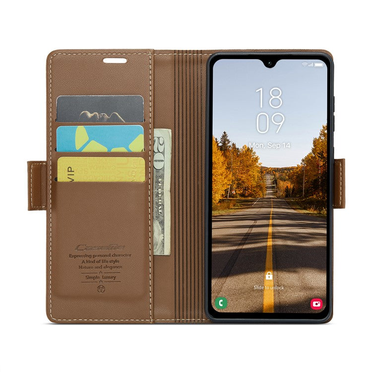 CASEME 023 Series For Samsung Galaxy A05s 4G Case RFID Blocking 3 Card Slots Phone Cover - Brown