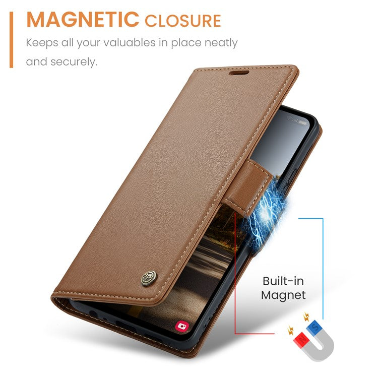 CASEME 023 Series For Samsung Galaxy A05s 4G Case RFID Blocking 3 Card Slots Phone Cover - Brown