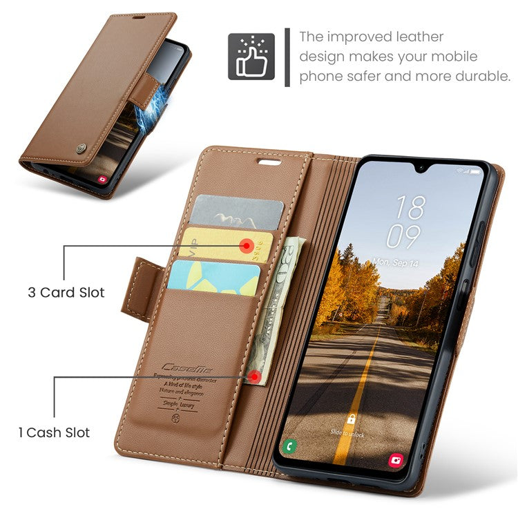 CASEME 023 Series For Samsung Galaxy A05s 4G Case RFID Blocking 3 Card Slots Phone Cover - Brown