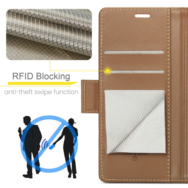 CASEME 023 Series For Samsung Galaxy A05s 4G Case RFID Blocking 3 Card Slots Phone Cover - Brown