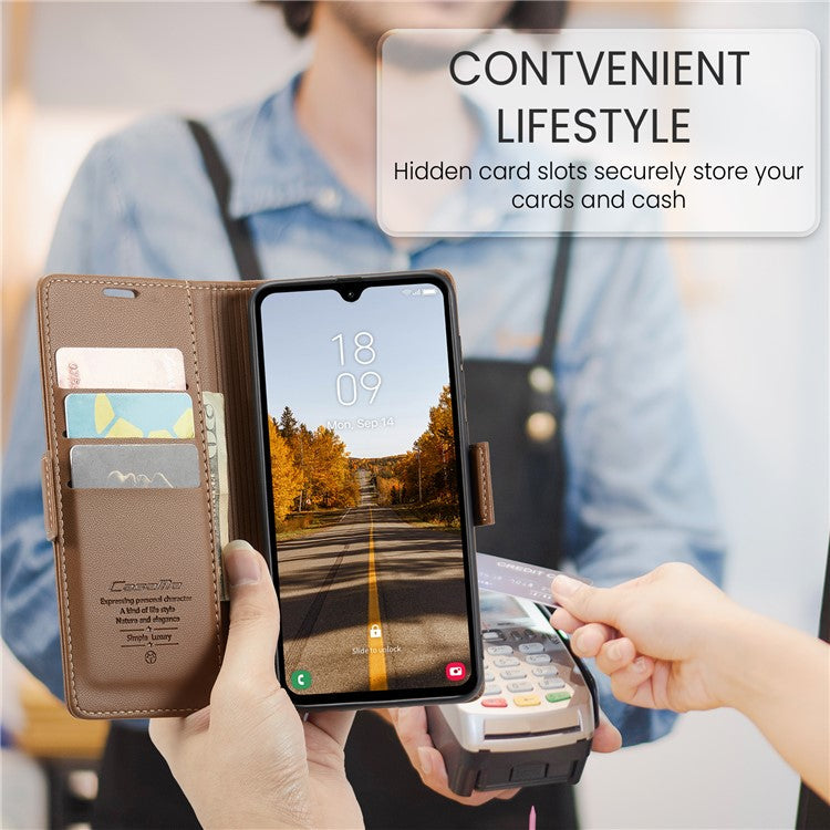 CASEME 023 Series For Samsung Galaxy A05s 4G Case RFID Blocking 3 Card Slots Phone Cover - Brown
