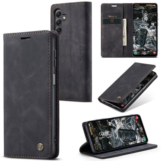 CASEME 013 Series For Samsung Galaxy A25 5G (Global) (161.0 x 76.5 x 8.3mm) Case Wallet Folio Phone Cover - Black
