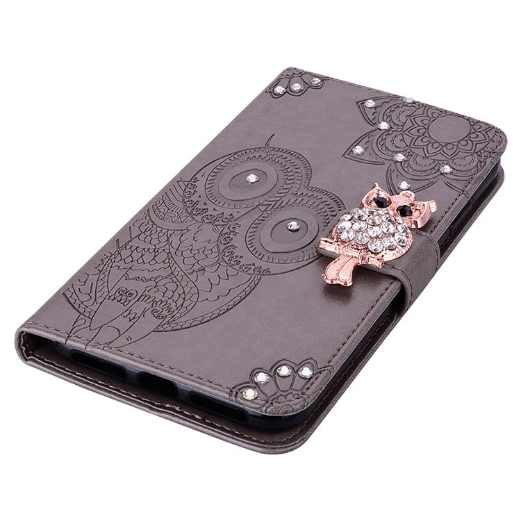 For Samsung Galaxy A55 5G Leather Case Rhinestone Wallet Phone Cover with Stand - Grey