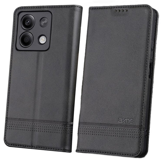 AZNS For Xiaomi Redmi Note 13 5G Case PU Leather Flip Folio Phone Cover with Card Holders - Black