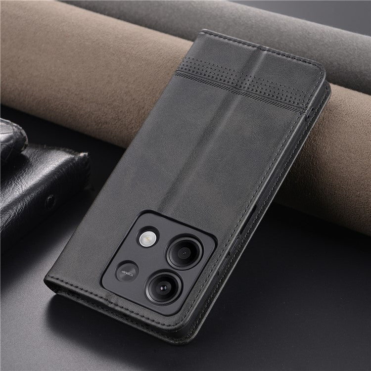 AZNS For Xiaomi Redmi Note 13 5G Case PU Leather Flip Folio Phone Cover with Card Holders - Black