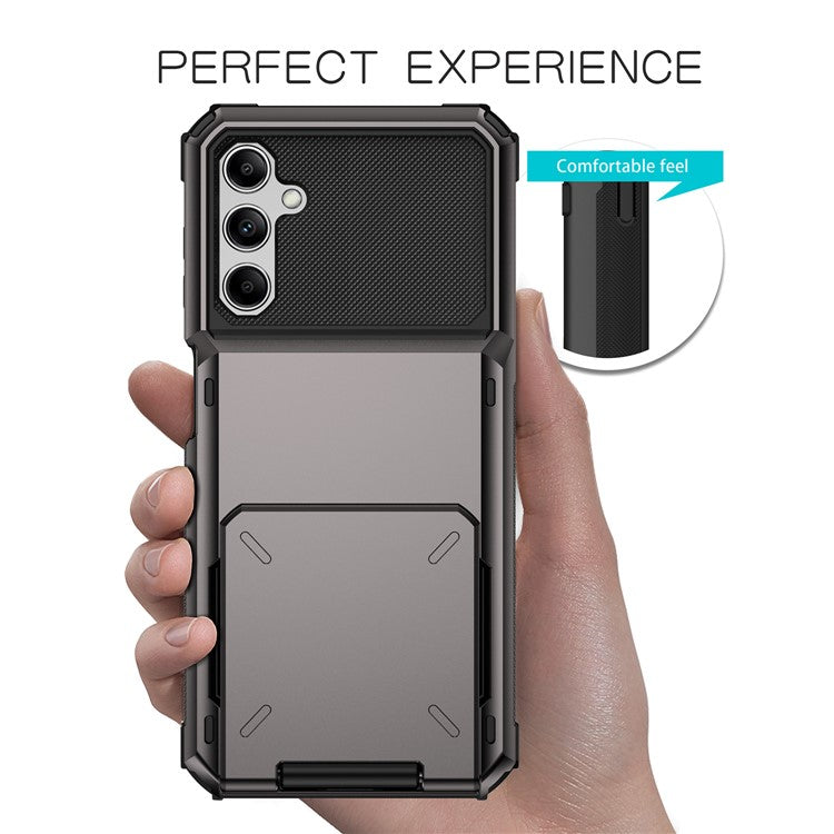 For Samsung Galaxy A15 4G / 5G Case PC+TPU Dual Layer Shockproof Cover with Card Holder - Black