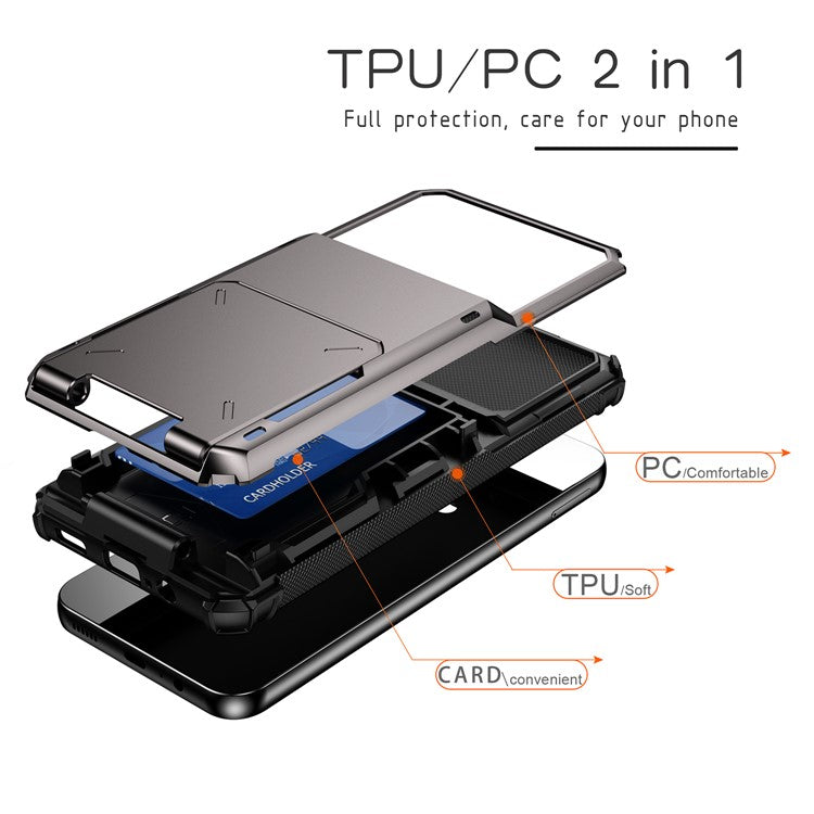 For Samsung Galaxy A15 4G / 5G Case PC+TPU Dual Layer Shockproof Cover with Card Holder - Black