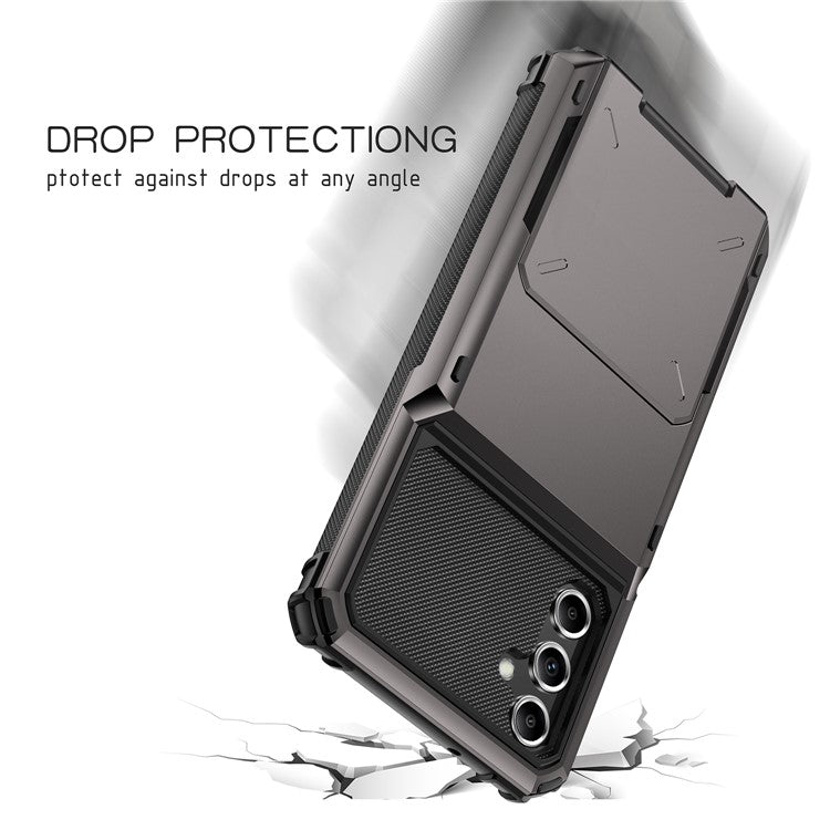 For Samsung Galaxy A15 4G / 5G Case PC+TPU Dual Layer Shockproof Cover with Card Holder - Black